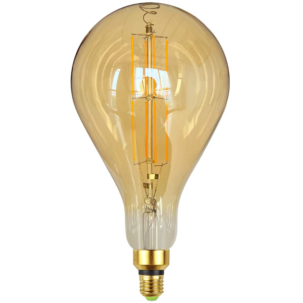 Bombillas LED antiguas, bombilla decorativa gigante de 8 W, base regulable E27, 220/240 V, 600 lúmenes, súper amarillo cálido A165