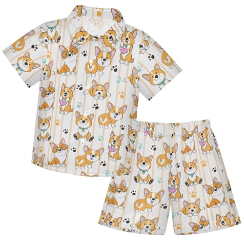 Image of visesunny Funny Boy's 2 Pieces Shirt and Short Set Casual Shirts Short Sleeve Beach Shorts Summer Outfits for 3-10 Years Kids
