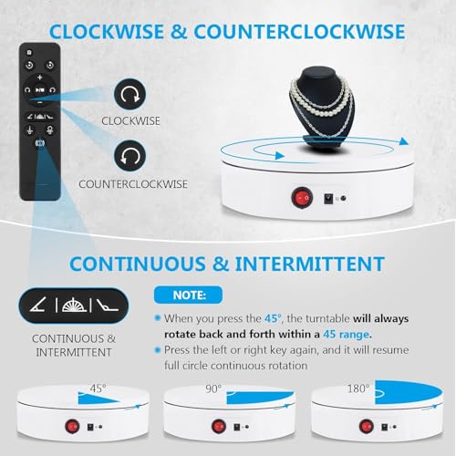 BAOSHISHAN Motorized Rotating Display Stand 12inch/220LB, 360 Degree Photography Turntable with Remote Control, Electric Turntable for Products Photo or Short Video (White, 11.8inch/220lbs)