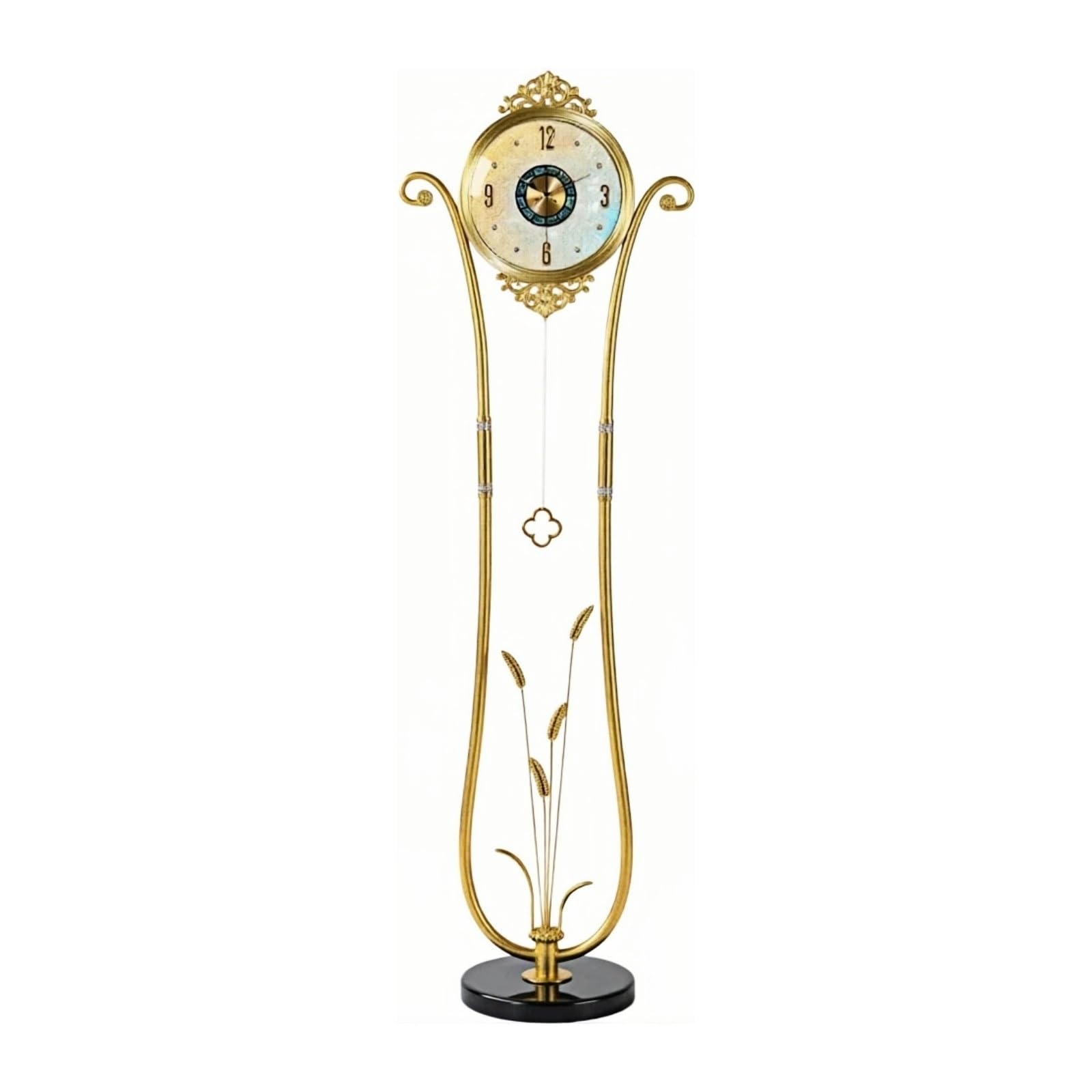 WANGHAI-666 Grandfather Clocks Metal Floor Standing Clock Quartz Pendulum Silent for Entryway and Office