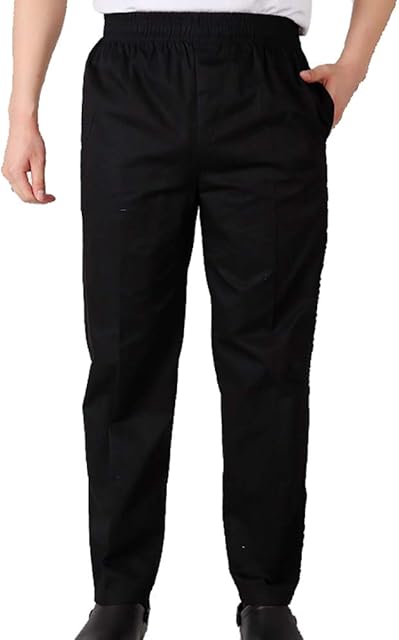 PengGengA Men's Chef Trousers, Casual Striped Chef Pants Full Elastic Waist Catering Work Uniform