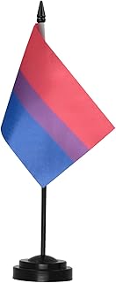 Anley Bisexual Bi Pride Deluxe Desk Flag Set - 6 x 4 Inch Miniature Desktop Flag with 12" Solid Pole - Vivid Color and Fade Resistant - Black Base and Spear Top