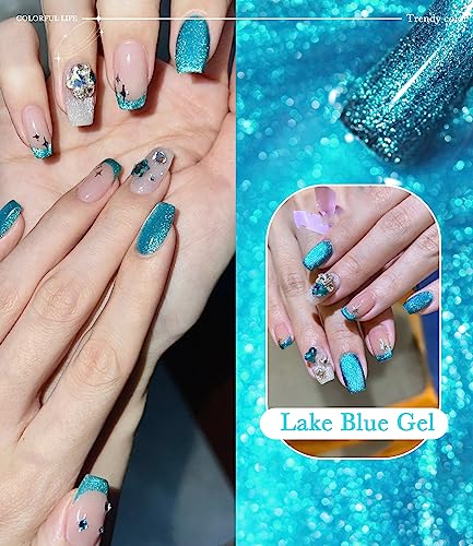 Cosmoo Rainbow Cat Eye Gel Nail Polish Lake Blue Magnetic Cateye Gel Nail Polish With Velvet Glitter Effect (Sea Elf Blue) #TOP1