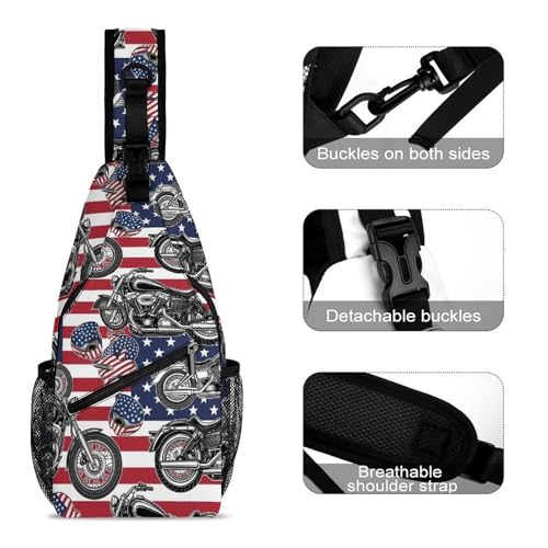 Men's Sling Bag Backpack Packable Chest Crossbody Rucksack, Anti-Theft Waterproof Travel Daypack, Dirt Bike Motocross American Flag Bags3
