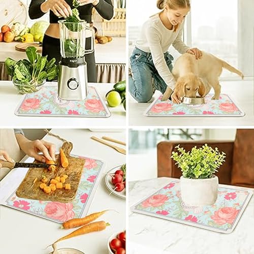 Image of HomeCloud Super Absorbent Dish Drying Mat for Kitchen Counter - Non-Slip, Heat-Resistant Rack Pad - Hides Stains, Ideal for Dishes, Coffee Maker & Kitchen Appliances (Pink Rose, 50x40 cm)