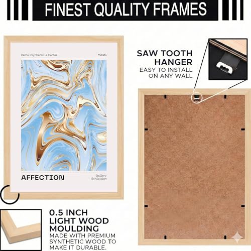 Image of BLINKART Matise Blue Aesthetic Modern Art Walls With Frame | Natural Wood Texture | Living Room Bedroom Office Wall Decoration | Poster Home Decor Frames Wall Bedroom | 12x8 Inches (D79)