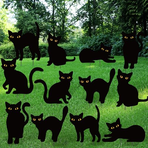 Amyhill 12 Pack Halloween Black Cat Yard Signs with Stakes Scary ...