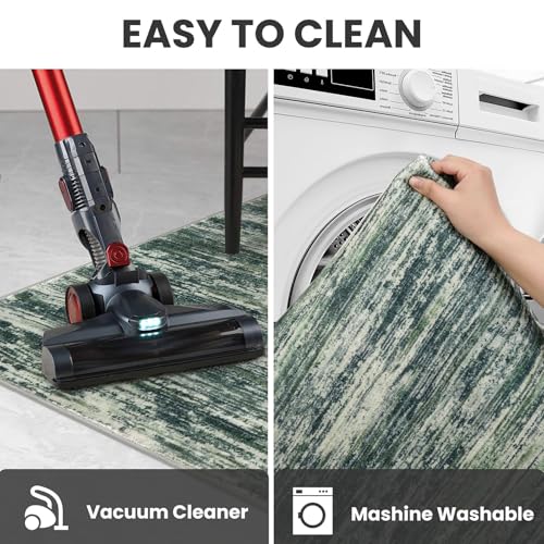 2x5 Dark Green Modern Abstract Runner Rug for Hallways, Super Soft Hallway Decor Kitchen Rugs with Non-Slip, Non-Shedding Washable Rug for Hallways Entryway Bedroom Indoor