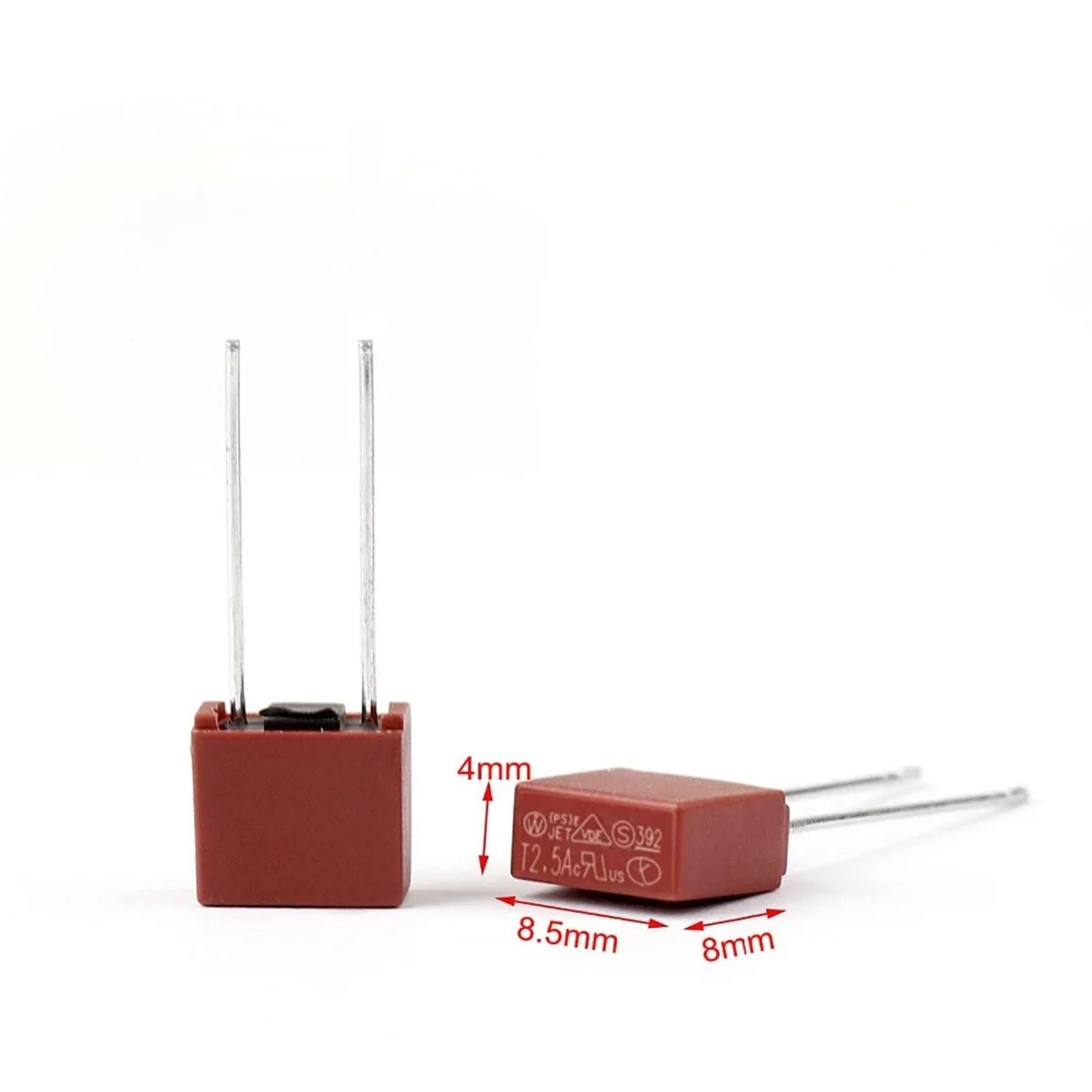 50 pezzi micro fusibile cilindrico/quadrato in miniatura ad azione lenta 250 V 80MA 250MA 1A 1.6A 2A 2.5A 3.15 5A 6.3A 8A radiale può/scatola(T630MA,Radial Can Type)