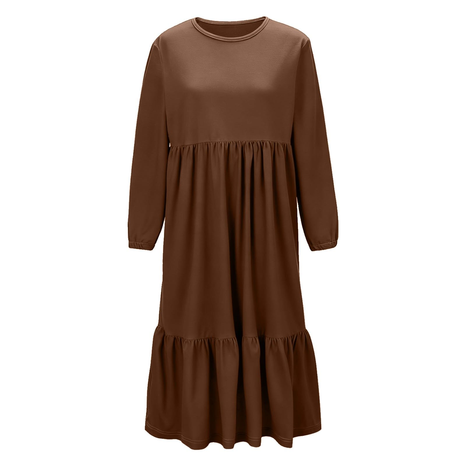 Vestido de manga larga para niñas, casual, para vacaciones, con bolsillos, cuello redondo, suave, cómodo, para playa, bohemio
