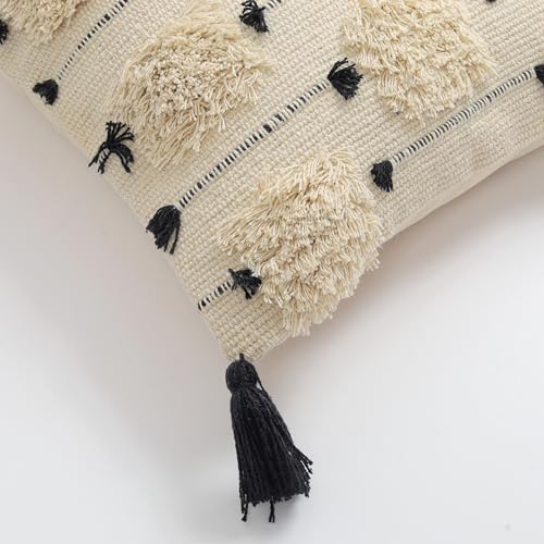 Image of TIB Premium Boho Decorative Throw Cushion Covers, 16 x 16 cm, Set of 2, Cotton. (Cream & Black Dots)-230 TC