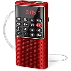 Cargadores Para Radio Portatil PRUNUS J-328 Radio Pequeña FM Portatil con grabadora, Mini Radio Recargable de Bolsillo con Reproductor de música SD/TF/AUX, para Correr, Viajar.(Rojo)