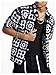 Verdusa Men's Old Money Graphic Button Down Shirts Short Sleeve Collared Knit Top Black and White Medium