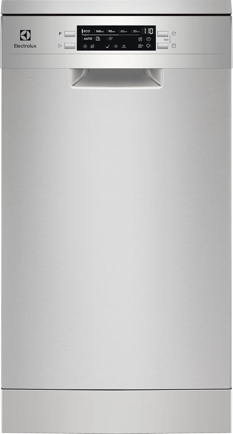 Electrolux Lavavajillas de 45 cm, ESS42220SX, 9 cubiertos, Serie 600 SatelliteClean, Motor Inverter, Display Digital, 8 programas, ExtraHygiene, AirDry, Inox