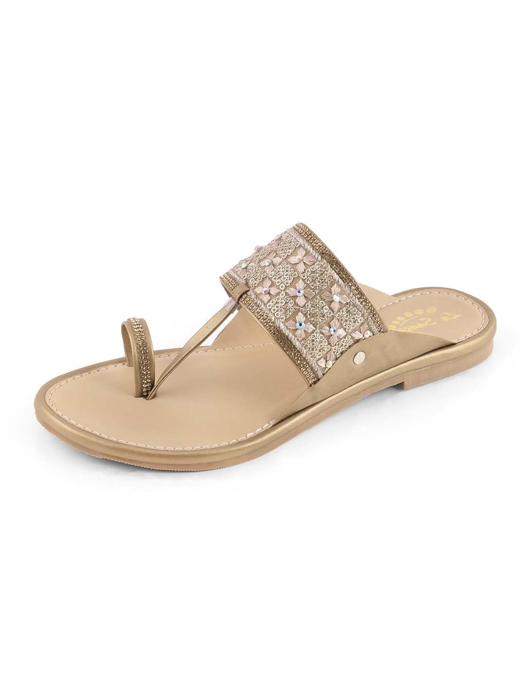 LaSancy Embroidered Slip ons Ethnic Flats | Toe-Ring Festive Chappals | Womens Fashion Sandals | Golden (B0CD659GM8) Amazon Price History, Amazon Price Tracker