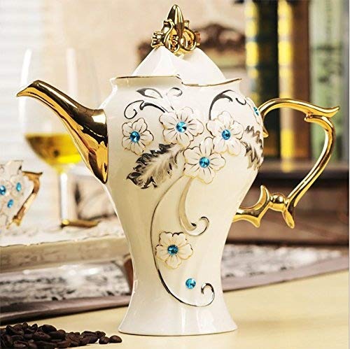Juego de café de cerámica esmaltada tetera jarra olla azucarero de tazas de porcelana plato cuchara candy azúcar platos… - Imagen 4