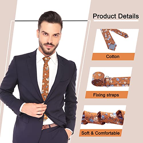 Image of Mantieqingway Men Skinny Tie Cotton Floral Necktie for Wedding Groomsmen Tie