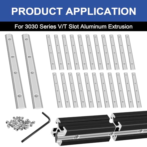 Image of 24pcs Seekliny 3030 Extrusion Straight Connector Joining Plate Corner Bracket 3030 Hardware T-Slot Accessories with Screws for 8020 Aluminum Profile 3D Printer Frame Spare Parts Silver