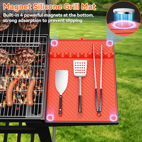 Image of Silicone Griddle Mat for Blackstone - Magnetic Silicone Grill Tools Mat for Blackstone Accessories, Side Shelf Spatula Utensil Mats with Drip Pad for Outdoor BBQ Grill Kitchen Countertop (1-Pack)