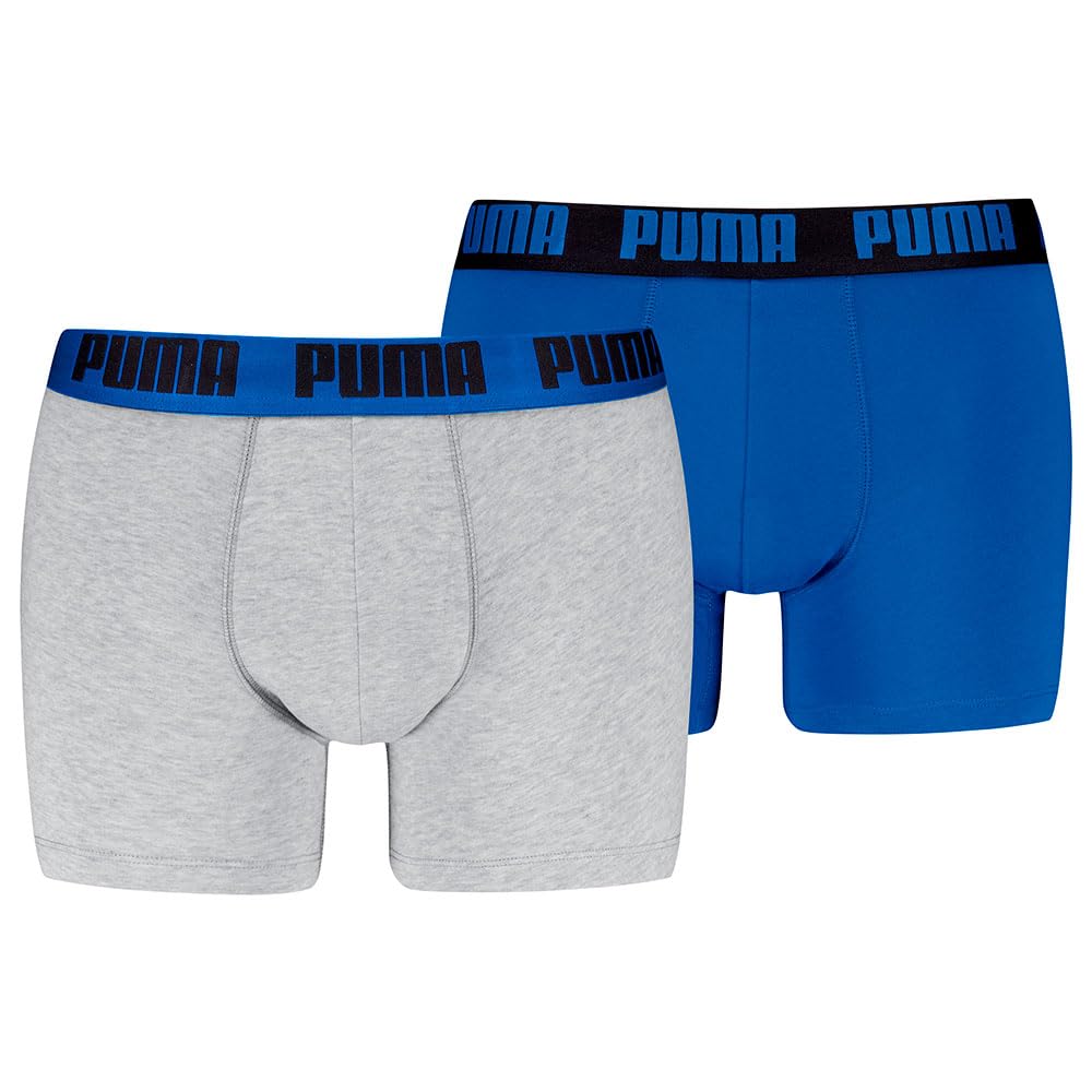 PUMA Men's Everyday Boxer, Blue/Grey Melange, M (Pack of 2)