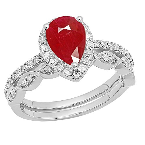 Dazzlingrock Collection 9x6mm Pear Shape Center Stone & Round White Diamond Halo Wedding Ring Set for Women in 14K Solid White Gold