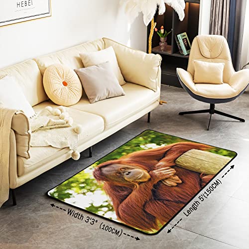 Loussiesd Baboon Area Rug Zoo Animal Rug for Living Room Bedroom Soft Monkey Orangutan Carpet Rug Indoor Floor Mat Accent Rug for Playing Room Kitchen Home 100 * 150cm - Image 3
