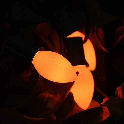 Miniatura 8 de GOOTHY Paquete de 25 bombillas de repuesto C7 para Halloween, luces de Navidad de cerámica naranja para Halloween, exteriores, patio, interior, tira