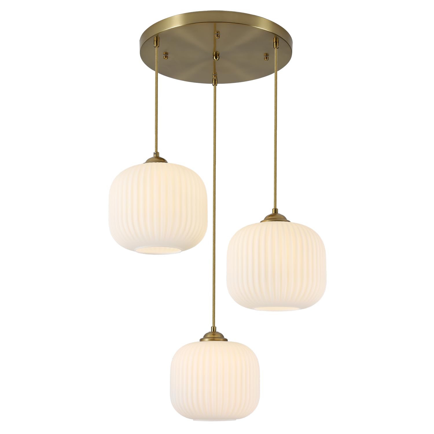 Flyrose Mid Century Modern Chandelier 3-Light Gold Globe Cluster Chandelier Antique Brass Pendant Lights Kitchen Island 3 Light Hanging Light Fixtures
