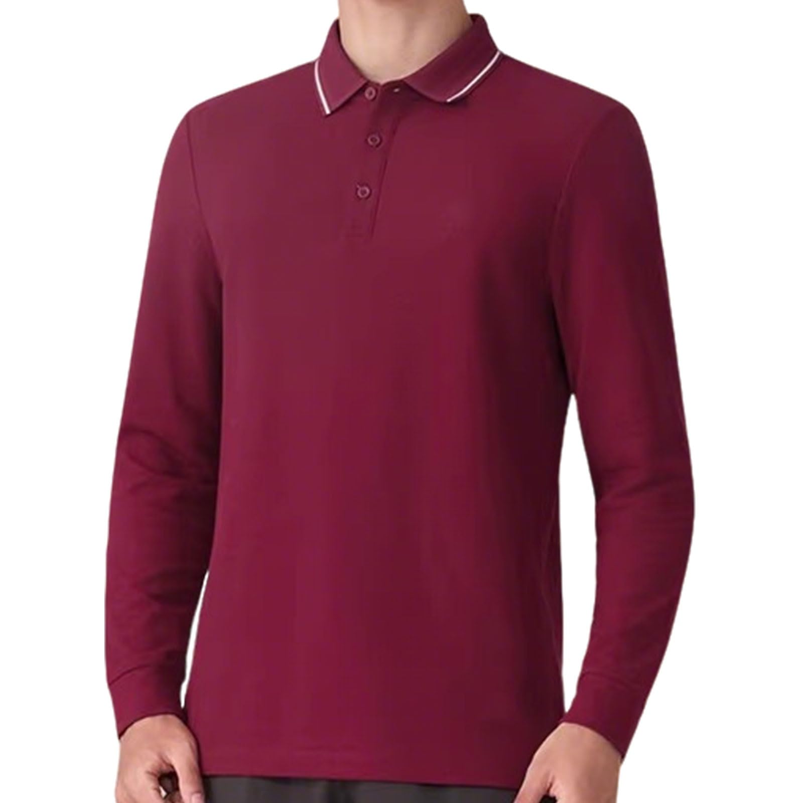 Polo Termico Business per Uomini, T-Shirt A Manica Lunga con Collo alla Coreana, con Motivo Ricamato