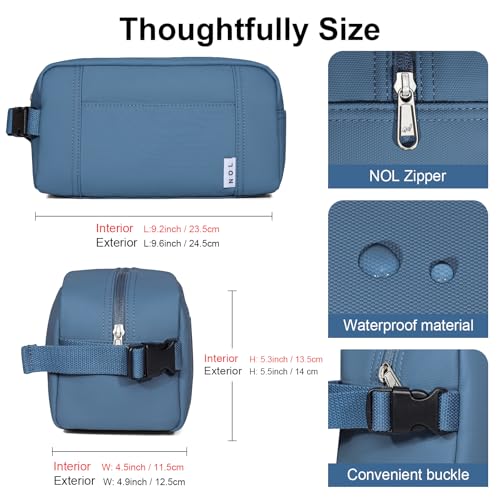 NOL Natural Organic Lifestyle Nylon Waterproof Makeup Bag Lightweight Travel Toiletry Bag for Adults, Reusable, Zip Closure with Buckle Handle, Snack Bag, Travel Cosmetic Bag, Dusty blue2