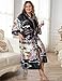 feslieacc Japanese Kimono Robes for Women Plus Size Long Satin Kimonos Floral Silk Long Robes Sleepwear,Black