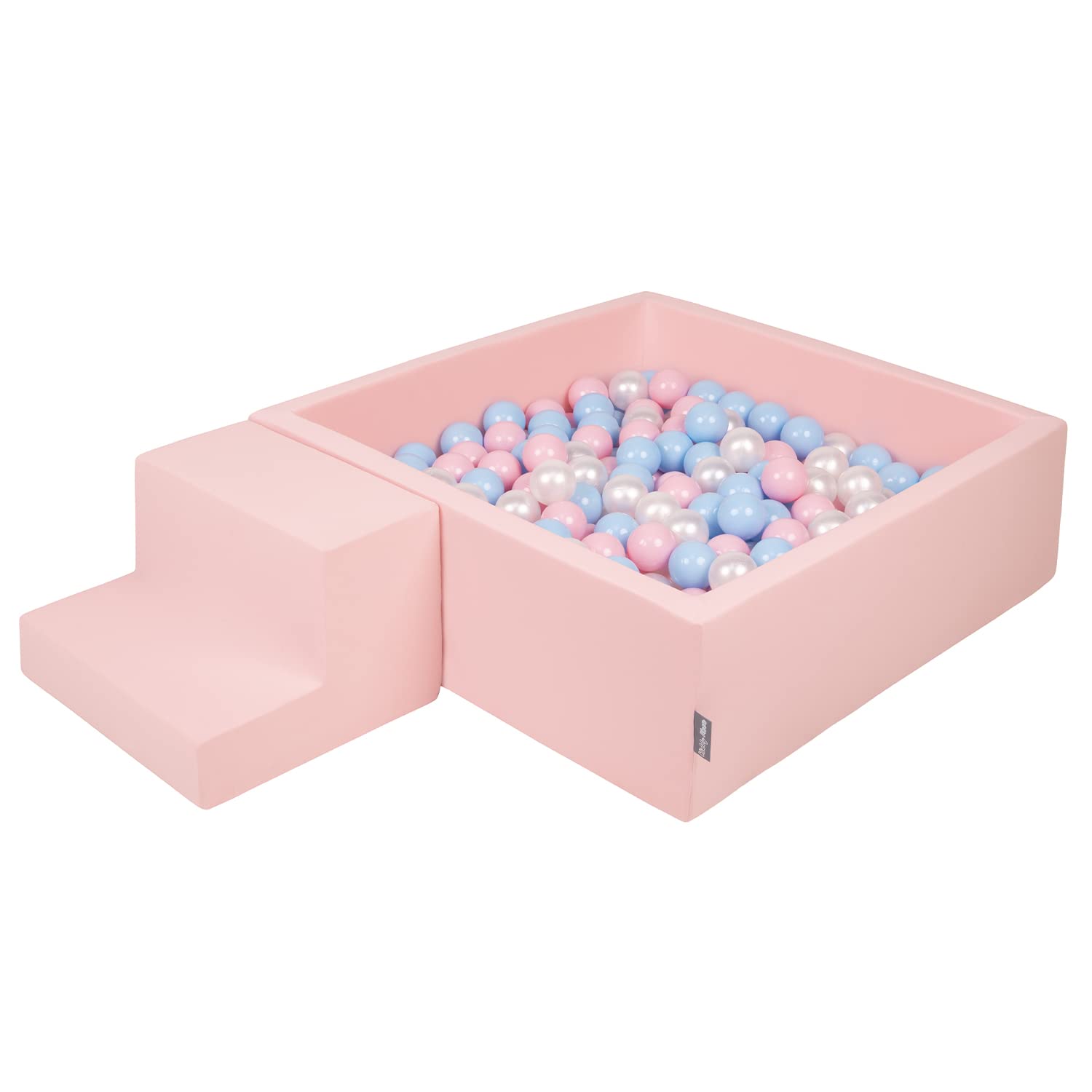 KiddyMoon Parque Infantil De Espuma con Cuadrada Piscina De Bolas (100 Bolas) para Niños, Rosa:Azul Claro/Rosa Claro/Perla