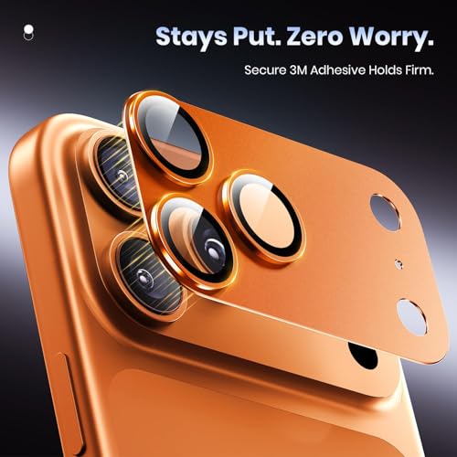 Image of PreCure for iPhone 17 Pro Camera Lens Protector - [12FT Shatterproof Military Grade] [Strong Adsorption] 9H+ Tempered Glass Full Camera Protective Cover | Case Friendly | Cosmic Orange