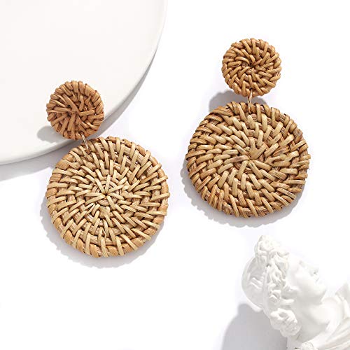 Rattan Earrings for Women Handmade Lightweight Wicker Straw Stud Earrings Statement Weaving Braid Drop Dangle Earring3