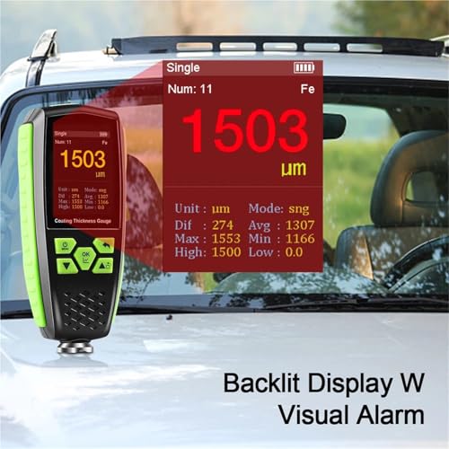 Medidor de espesor para pintura automotriz con pantalla HD y medición hasta 1300 FE/NFE miniatura 6
