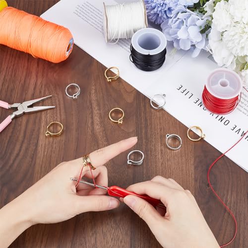 SUNNYCLUE 1 Box 12Pcs Crochet Ring Set Yarn Rings Knitting Rings Adjustable Crochet Hook Ring Vintage Crochet Rings Tension Ring Finger Yarn Guide Rings for Crocheting Knitting Accessories Women - Image 3