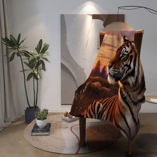 Manta tamaño King con tigre amarillo, manta de franela de alta calidad de 86 x 94 pulgadas | Se adapta a camas tamaño King como cubierta o capa cálida, cobertura completa, lujo de hotel en
