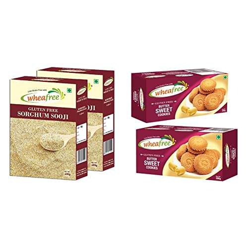 Image of Wheafree Gluten Free Sorghum Sooji (Pack of 2 x 400g Each) & Wheafree Butter Sweet Cookies - Pack of 2 (200g each)