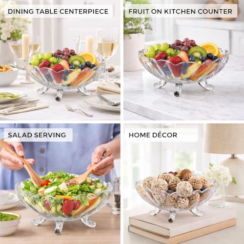 Image of Pure Source India 8-Inch Clear Glass Fruit Bowl with Footed Base - 1.5 Liter Capacity Decorative Serving Bowl for Fruit, Salad & Home Decor