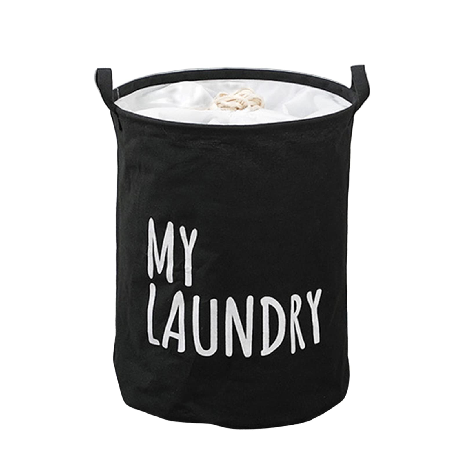 Ulafbwur Black Wash Basket Laundry Basket Waterproof Foldable Drawstring Freestanding Handle Thickened Dirty Clothes Sundries Toys Storage Home Supplies Laundry Cabinet