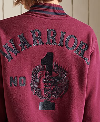 Superdry Womens Oversized College Jersey Bomber Jacket Rich Berry Size L #TOP4