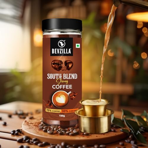 Bevzilla 150 Gram Instant Filter Coffee Powder – South Blend | 70% Coffee, 30% Chicory | Extra Strong | Bold Taste | Quick Preparation