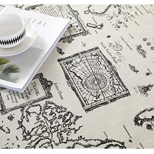 Bringsine Rectangular Cotton Linen World Map Washable Tablecloth Vintage Rectangle Dinner Picnic Table Cloth Home Decoration(Rectangle/Oblong, 55 x 79 Inch)