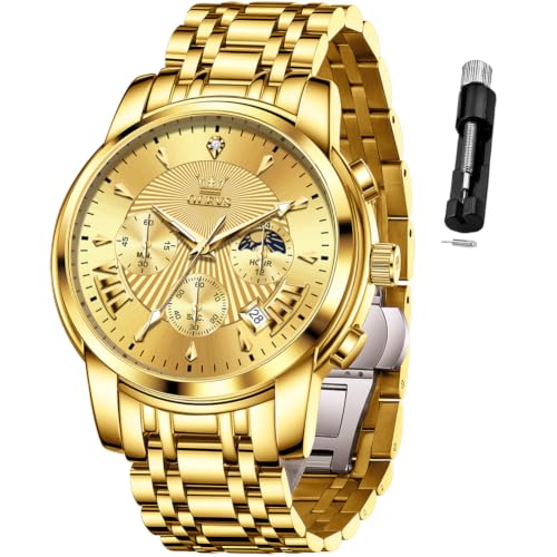 Image of OLEVS Watch for Men Classic Business Dress Analog Quartz Stainless Steel Waterproof Luminous Date Diamond Men Silver Watch