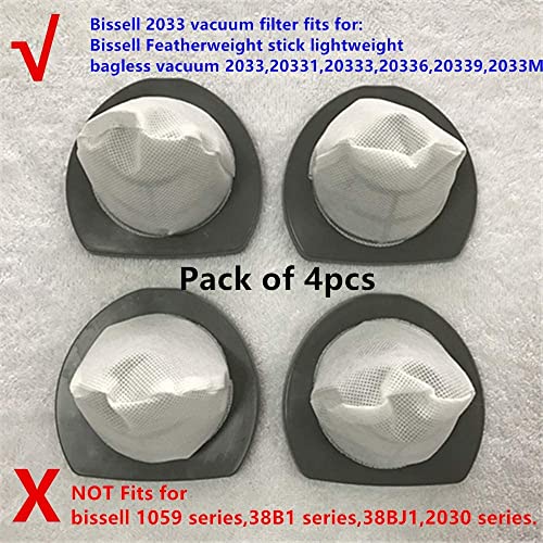 Milcraft 2033 Replacement filter fits for Bissell 2033 vacuum Filter Assembly for Bissell Featherweight Stick Lightweight Bagless Vac 2033,20331,20333,20336,20339,2033M Series #1611508-4 pack