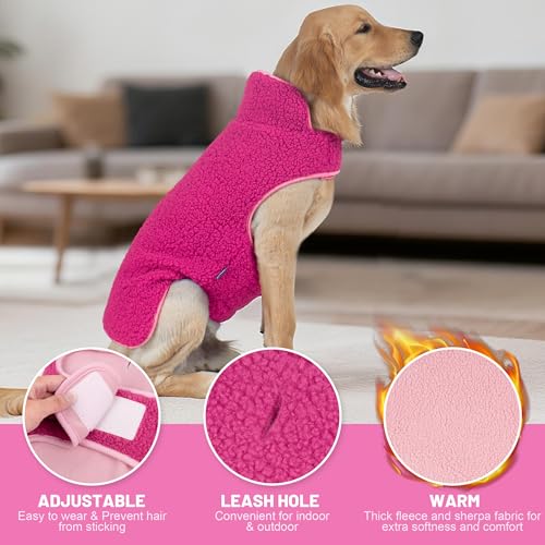 Image of cyeollo Sherpa Dog Coat Reversible Dog Jackets for Large Dogs, Fuchsia, 3XL