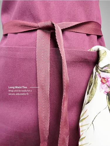 Image of Kitchen Apron - 100% Cotton, Adjustable Neck strap, Large Pocket - Unisex Apron for Men & Women - Cooking, Baking, BBQ, Gardening - Solid Colours, Striped and Checkered Patterns