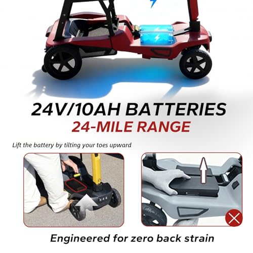 Image of Ultra Lightweight Foldable Electric Mobility Scooter for Adults & Seniors 24 Miles Range, 37.5 lbs Aluminum Frame, Airline Approved, Portable Red Scooter YL-985S