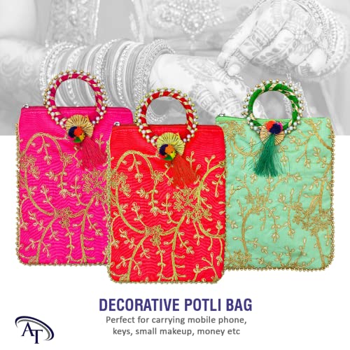 Image of Embroidered Vintage Mobile Potli Pouches for Women Pack of 30 | Bags for Return Gifts, Purse for Ladies, Shagun Mobile Bags for Home Functions