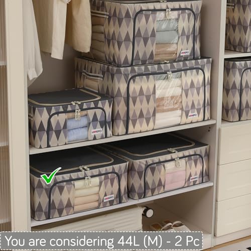 Image of HOKIPO 44L Clothes Storage Box, 600D Oxford Fabric Organiser for Wardrobe, Ash Mirage Pack of 2 (AR-6485-GRY*2)